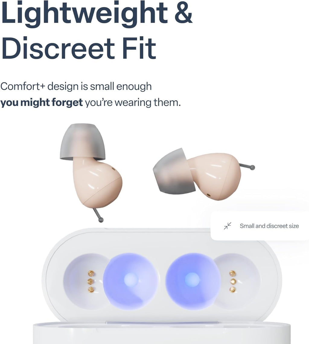 Audien Atom Pro 2 Hearing Aid - Wireless Rechargeable OTC Hearing Aids for Seniors & Adults, Nearly Invisible, Premium Comfort Design