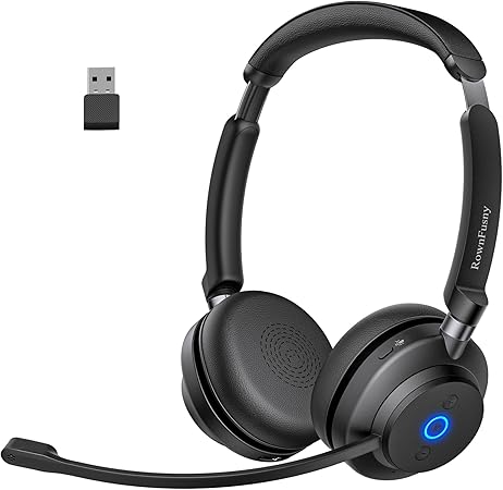 Wireless Bluetooth Headset with Microphone for Work, Bluetooth 5.3, Noise Reduction Mic with HD Voice, Hi-Fi Stereo Sound, Lightweight & Comfortable Design for PC, Laptop, Phone, Call Center, Home