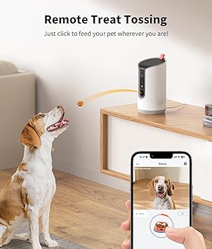 TKENPRO 2K Pet Camera Treat Dispenser, 360°View Dog Camera with Phone App, 5G&2.4G WiFi 2-Way Talk Pet Cam Indoor for Cats Remote Treat Tossing, Motion Alerts, Auto Tracking