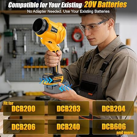 180° Rotatable Cordless Leaf Blower Compatible for DeWalt 20V Battery(Not Included), 90 MPH 6-Speed Handheld Blower with LED & Power Indicator, Extended Nozzle for Lawn, Garage, Car Cleaning