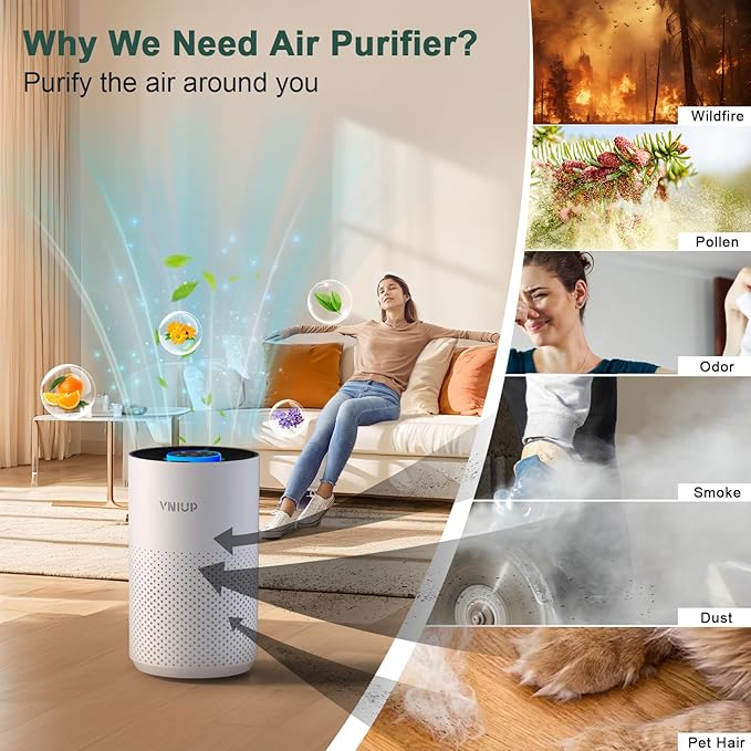 Air Purifiers for Home Bedroom up to 800 ft², VNIUP H14 True HEPA Air Filter Cleaner for Bedroom with Fragrance Function, with Sleep Mode& Light Mode Air Cleaner for Pet Dander Odor Dust Smoke