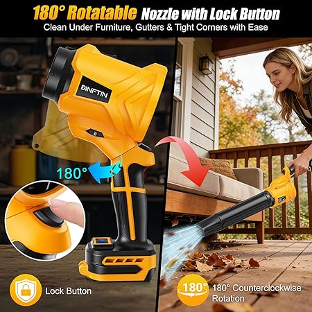 180° Rotatable Cordless Leaf Blower Compatible for DeWalt 20V Battery(Not Included), 90 MPH 6-Speed Handheld Blower with LED & Power Indicator, Extended Nozzle for Lawn, Garage, Car Cleaning