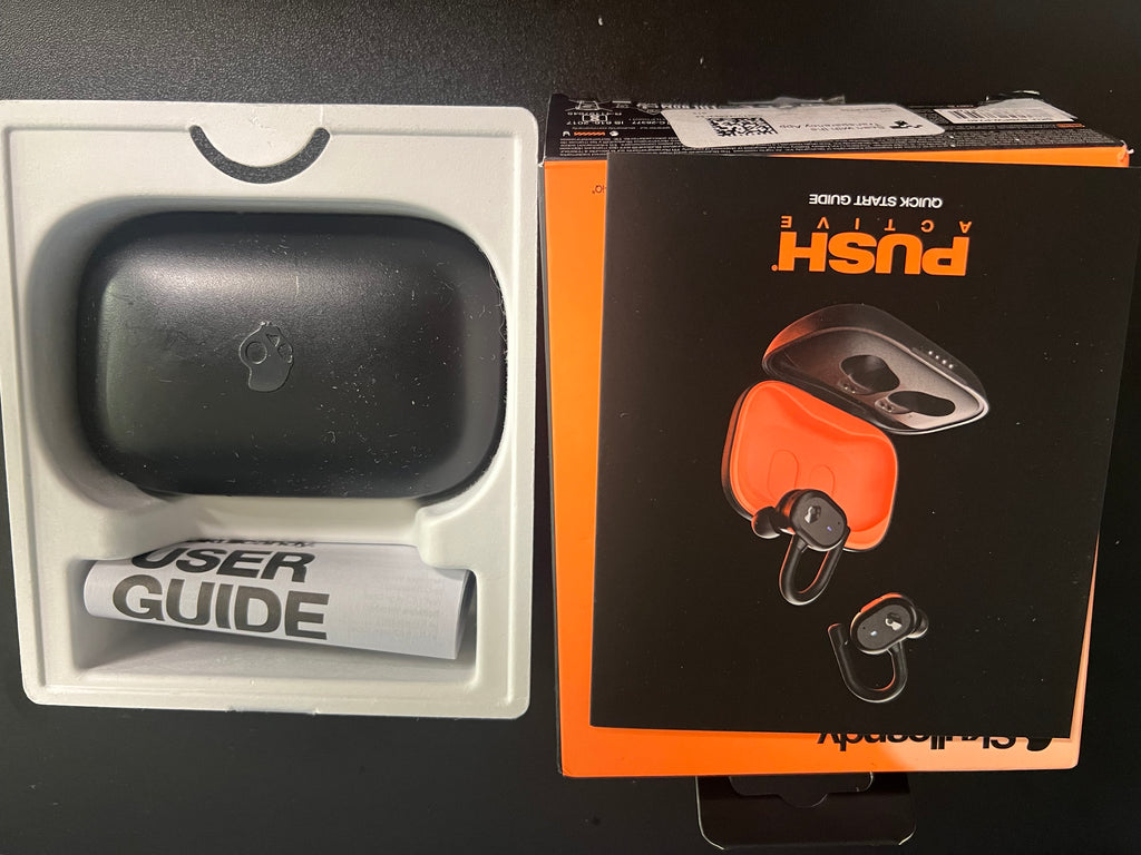 Skullcandy Push Active Wireless Earbuds, Bluetooth Headphones, Noise Isolating, 44 Hrs Battery, Secure-Fit Over-Ear Hanger, Sweat and Water Resistant, Microphone for iPhone Android - True Black/Orange